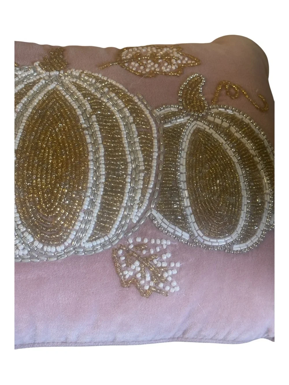 Harvest Moon Beaded Pumpkin Accent Pillow in Blush Pink-perfect for fall